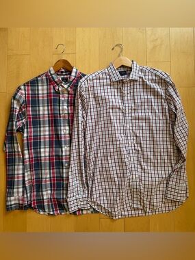 Lot of 2 J Crew Flex Slim Fit button downs men’s size L Excellent condition